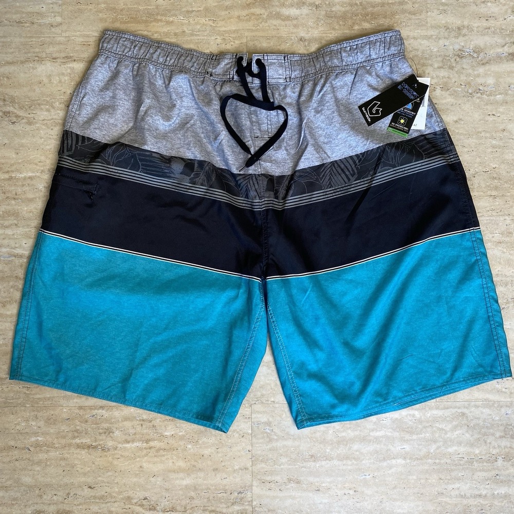 Burnside Board Shorts Mens XXL Turquoise Gray Colorblock Tropical Swim‎ Trunks